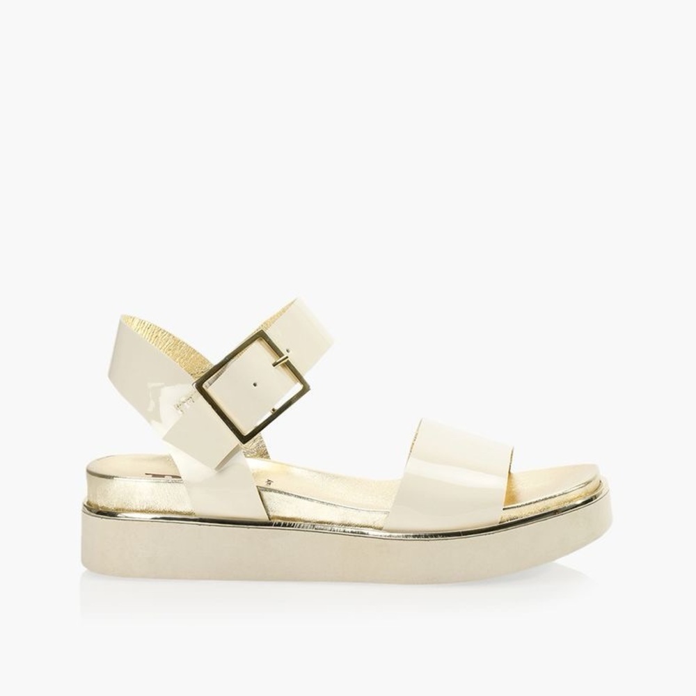 Elegant Cream Platform Patent Leather Sandals
